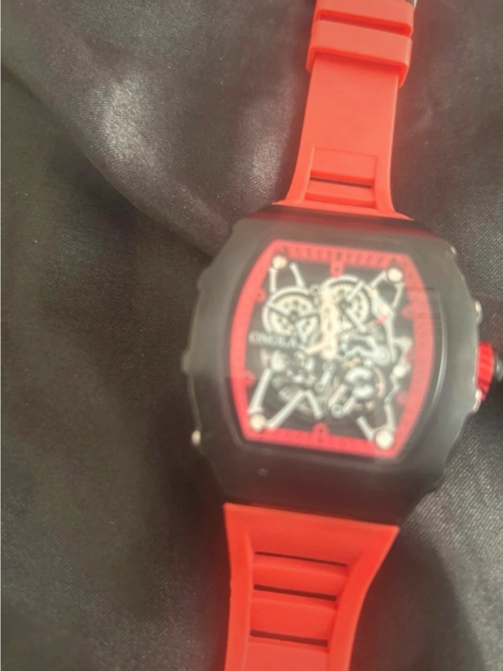 Red Silicone Strap Men's Mechanical-Style Sport Watch